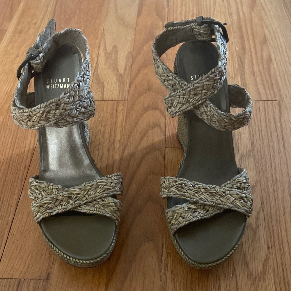 Stuart Weitzman Braided Wedges - Gray and Brown